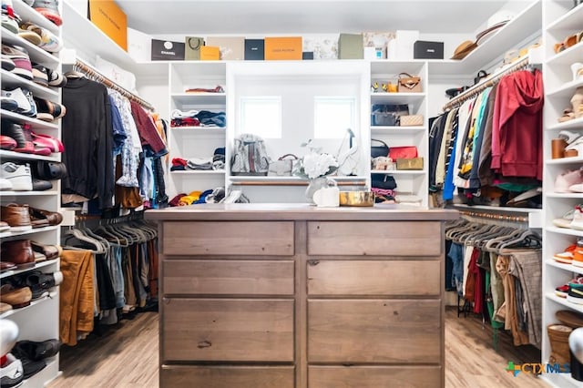 walk in closet with light wood-type flooring