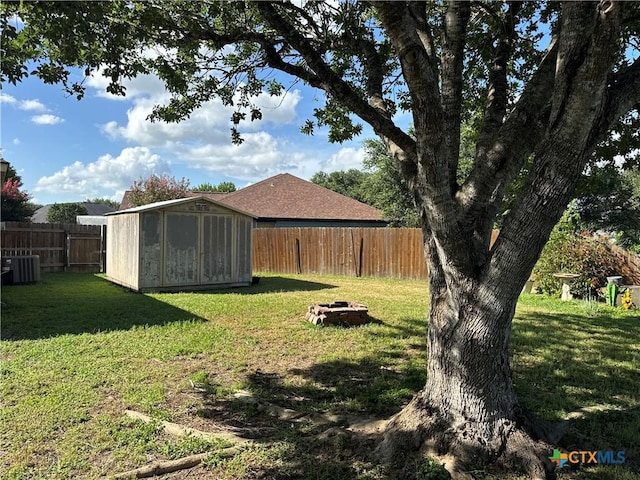 101 Arabian Dr, Victoria, TX 77904 - fenced backyard featuring a shed and an outdoor fire pit