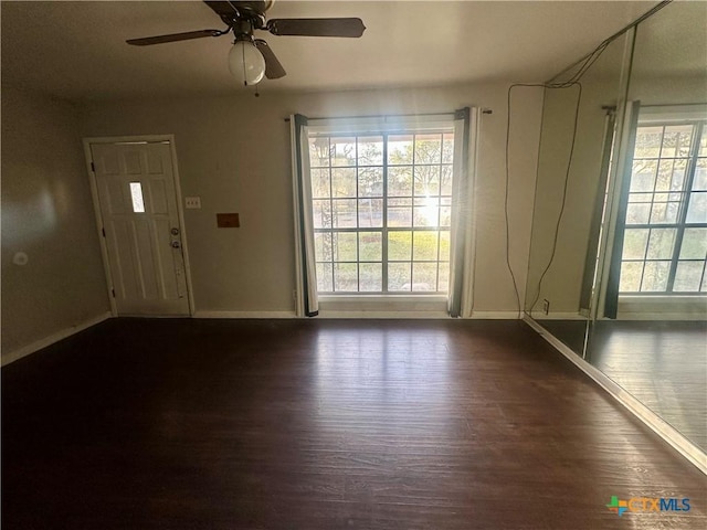 foyer featuring dark hardwood / wood-style floors and ceiling fan