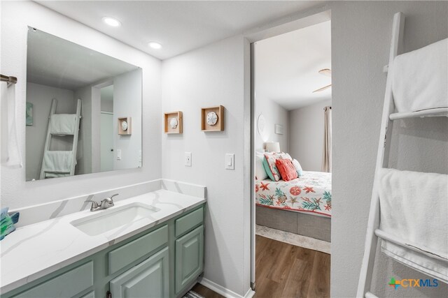 bathroom featuring vanity and hardwood / wood-style flooring