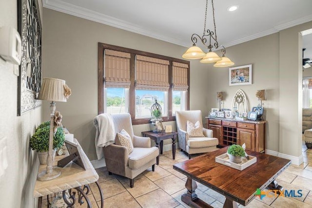 3 Sago Dr, Port Lavaca, TX 77979 - sitting room with crown molding, light tile patterned floors, recessed lighting, and baseboards