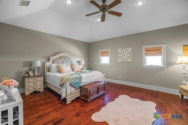 3 Sago Dr, Port Lavaca, TX 77979 - bedroom with multiple windows, vaulted ceiling, wood finished floors, baseboards, and recessed lighting