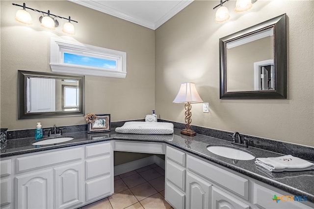 3 Sago Dr, Port Lavaca, TX 77979 - bathroom featuring crown molding, vanity, and tile patterned floors