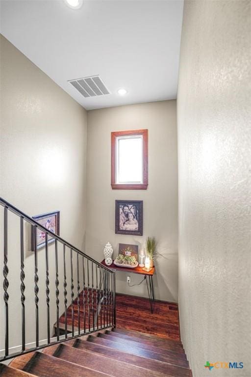 3 Sago Dr, Port Lavaca, TX 77979 - staircase featuring hardwood / wood-style floors and recessed lighting