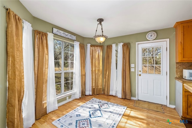 doorway featuring light wood-type flooring and plenty of natural light