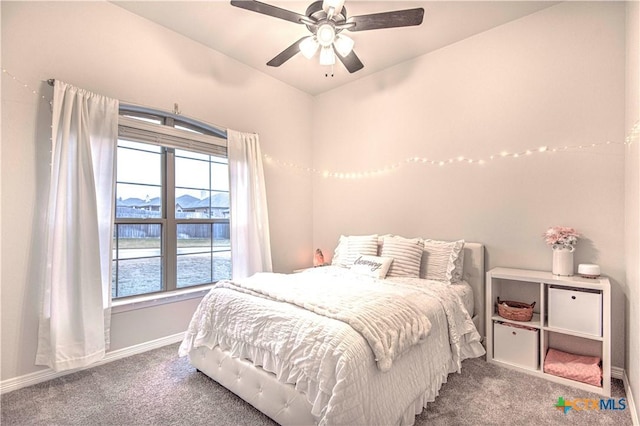 bedroom with carpet floors and ceiling fan