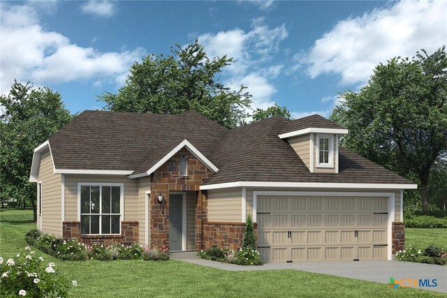 161 Arvil Dr, Killeen, TX 76542 - view of front of house featuring stone siding, a front yard, and a shingled roof
