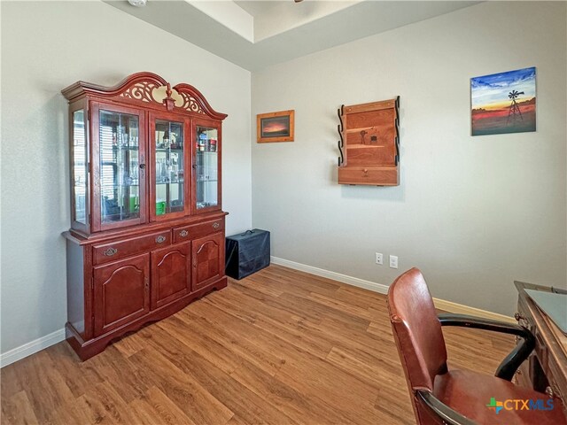 office area featuring light hardwood / wood-style flooring