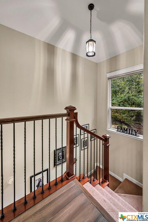 2804 Amber Forest Trl, Belton, TX 76513 - stairs with wood finished floors and baseboards