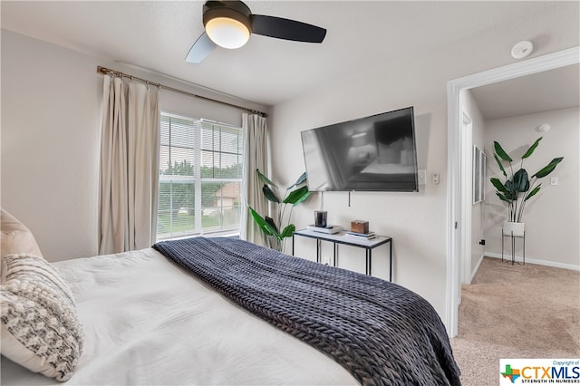 bedroom with carpet flooring and ceiling fan