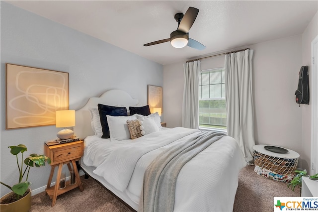 bedroom featuring carpet and ceiling fan