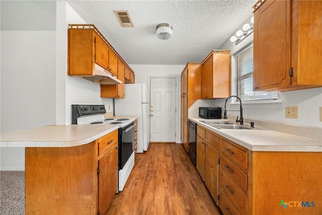 312 Saddle Dr, Copperas Cove, TX 76522 - kitchen featuring range with electric stovetop, dishwasher, light countertops, a peninsula, and under cabinet range hood
