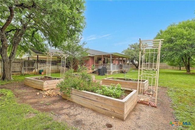view of yard featuring a fenced backyard and a vegetable garden