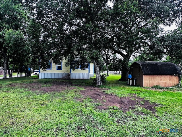 view of yard with a storage shed