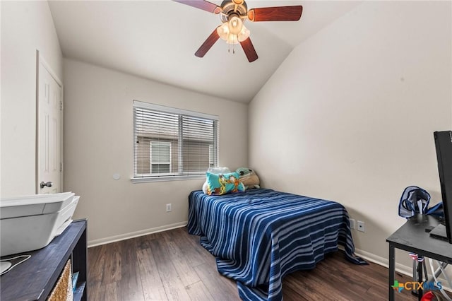 7831 Redbrush, Temple, TX 76502 - bedroom with lofted ceiling, wood finished floors, baseboards, and a ceiling fan