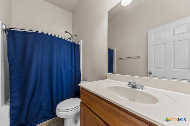 7831 Redbrush, Temple, TX 76502 - full bath with vanity, shower / bath combination with curtain, toilet, and tile patterned flooring