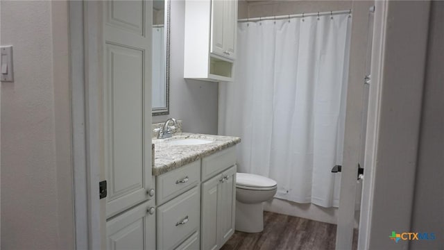 bathroom featuring vanity, toilet, and wood finished floors