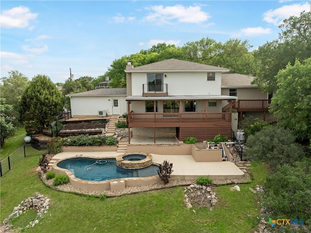 95 Mission Dr, New Braunfels, TX 78130 - back of house featuring stairs, fence, a balcony, a patio, and a lawn