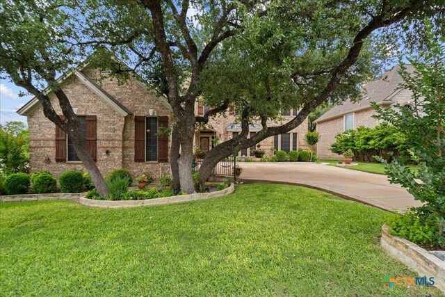 1800 Bluffwood Pl, Round Rock, TX 78665 - view of front of property with brick siding, a front lawn, and driveway