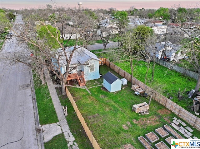 view of aerial view at dusk