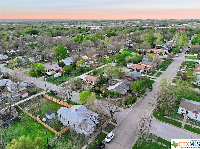 view of aerial view at dusk