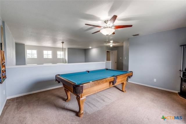 7631 Sterling Mnr, Converse, TX 78109 - rec room featuring carpet flooring, a ceiling fan, and billiards table
