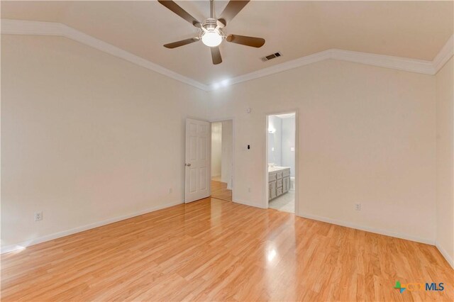 4700 Aurora Cir, Killeen, TX 76542 - unfurnished room featuring lofted ceiling, ceiling fan, light wood finished floors, ornamental molding, and baseboards