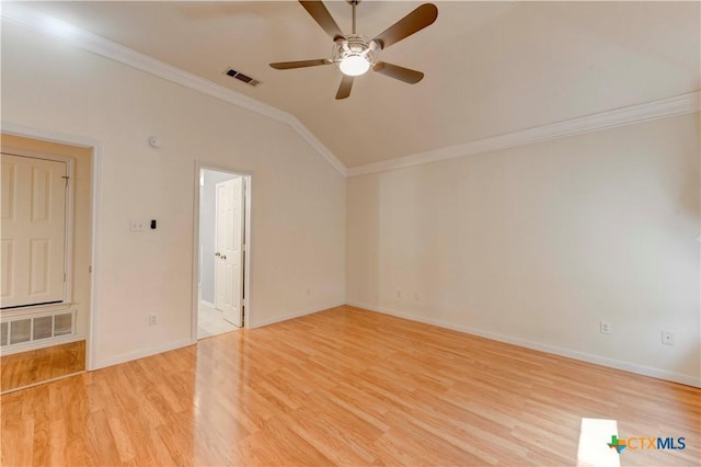 4700 Aurora Cir, Killeen, TX 76542 - spare room with ornamental molding, ceiling fan, light wood-type flooring, lofted ceiling, and baseboards