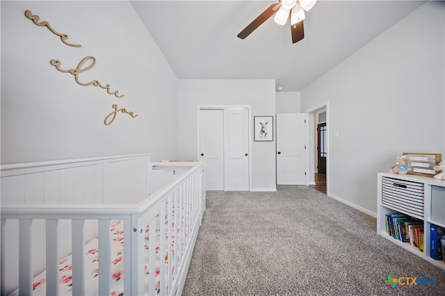 711 Saddlehorn Dr, Temple, TX 76502 - bedroom with carpet floors, a closet, a ceiling fan, and baseboards