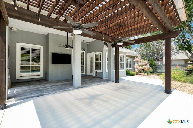 110 Agua Verde, Seguin, TX 78155 - view of patio featuring a ceiling fan and a pergola