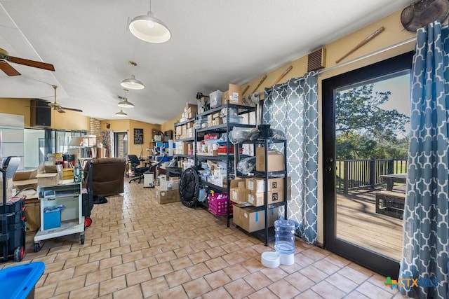 storage room featuring ceiling fan