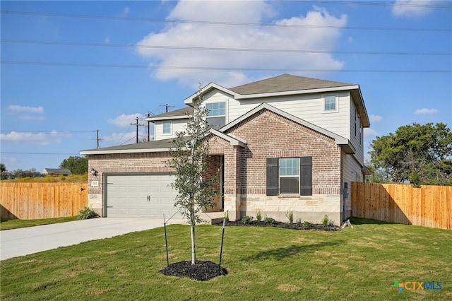 view of front facade featuring a garage and a front lawn