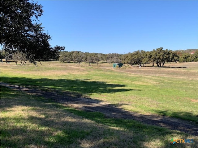 view of community featuring a rural view and a yard