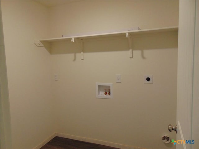 3101 Salt Fork Dr, Killeen, TX 76549 - laundry room featuring hookup for an electric dryer, washer hookup, baseboards, and dark wood finished floors