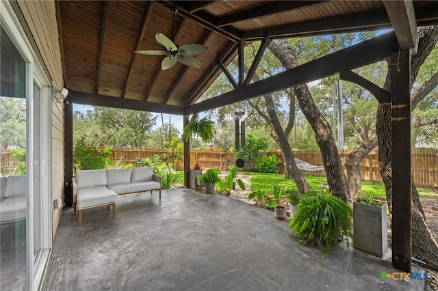 220 Hinge Crk, Cibolo, TX 78108 - fenced backyard with a ceiling fan and a patio