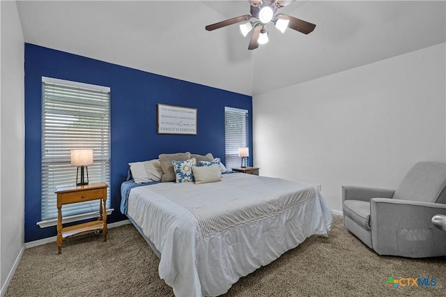 7317 Galleta Ct, Temple, TX 76502 - bedroom featuring carpet floors, baseboards, ceiling fan, and lofted ceiling