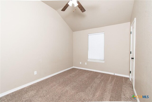 607 Sladecek Dr, Killeen, TX 76542 - unfurnished room featuring ceiling fan, carpet, lofted ceiling, and baseboards