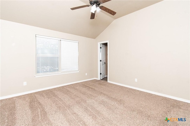 607 Sladecek Dr, Killeen, TX 76542 - carpeted empty room featuring vaulted ceiling, ceiling fan, and baseboards