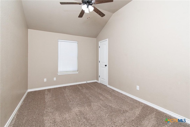 607 Sladecek Dr, Killeen, TX 76542 - carpeted spare room with a ceiling fan, vaulted ceiling, and baseboards