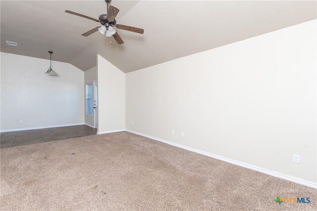 607 Sladecek Dr, Killeen, TX 76542 - carpeted spare room with vaulted ceiling, a ceiling fan, and baseboards