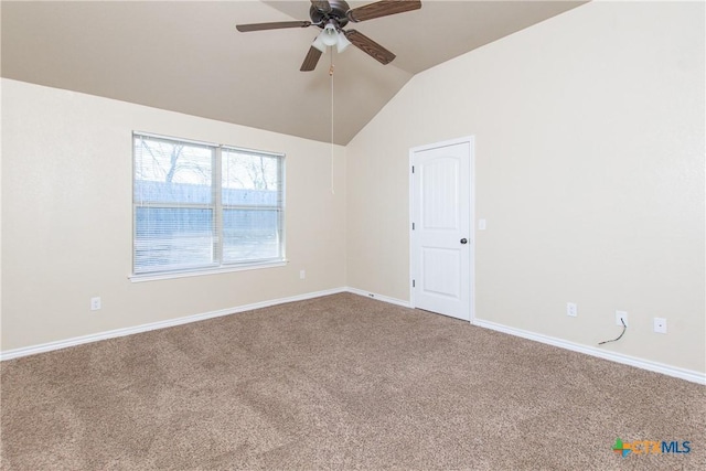 607 Sladecek Dr, Killeen, TX 76542 - spare room with carpet floors, a ceiling fan, lofted ceiling, and baseboards