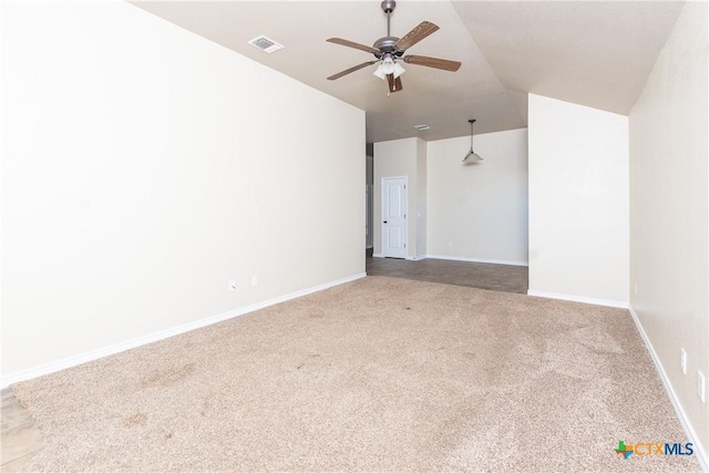607 Sladecek Dr, Killeen, TX 76542 - spare room featuring lofted ceiling, carpet flooring, ceiling fan, and baseboards