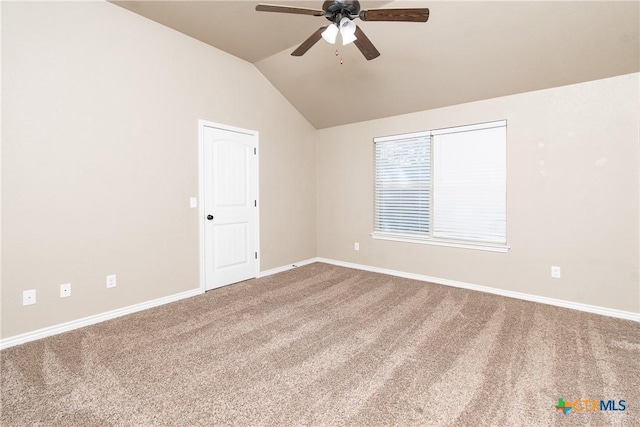 607 Sladecek Dr, Killeen, TX 76542 - carpeted spare room featuring a ceiling fan, vaulted ceiling, and baseboards