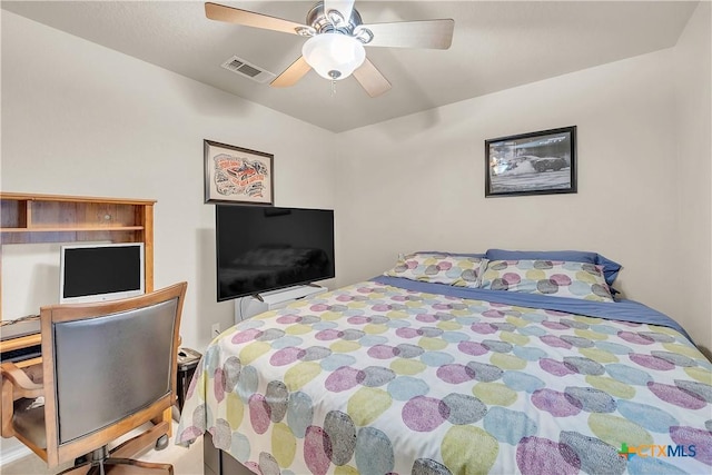 bedroom with a ceiling fan and visible vents