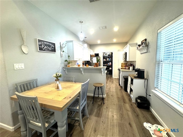 dining area featuring a wealth of natural light and dark wood-type flooring