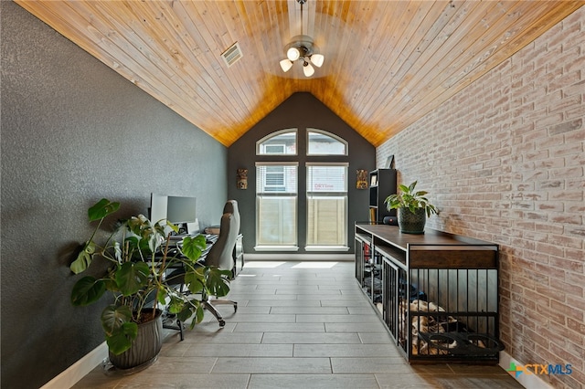 343 Sugarcane, New Braunfels, TX 78132 - interior space with vaulted ceiling, baseboards, visible vents, wood finished floors, and wood ceiling