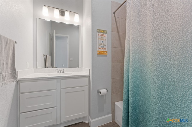 343 Sugarcane, New Braunfels, TX 78132 - full bathroom featuring a textured wall, shower / tub combo, and vanity