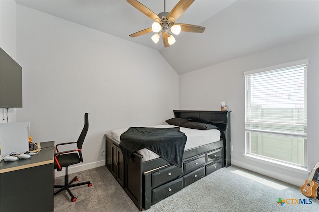343 Sugarcane, New Braunfels, TX 78132 - bedroom with ceiling fan, vaulted ceiling, baseboards, and carpet