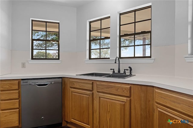 kitchen featuring tasteful backsplash, sink, and stainless steel dishwasher