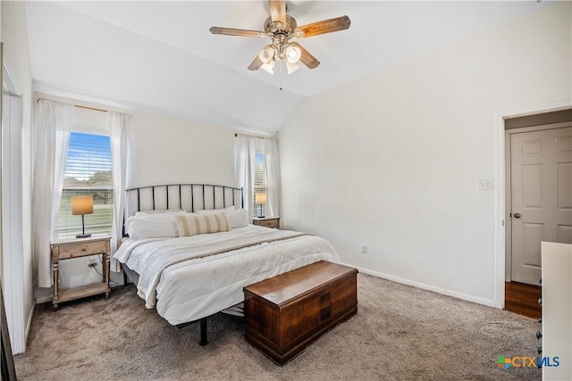 2627 Butterfly Dr, Temple, TX 76502 - bedroom with carpet, lofted ceiling, baseboards, and a ceiling fan